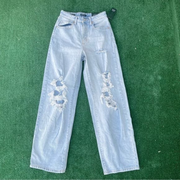 Wild Fable Light Blue Distressed Highest Rise Baggy Jeans Size 24R - Picture 7 of 10